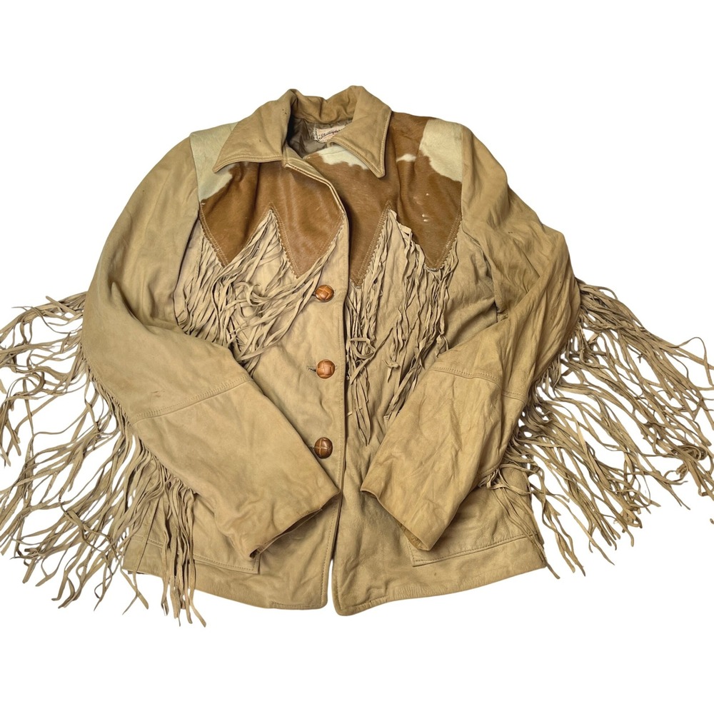 40's-50s Vtg Stratosphere Denver  Leather Fringe Cowhide Western Jacket Women